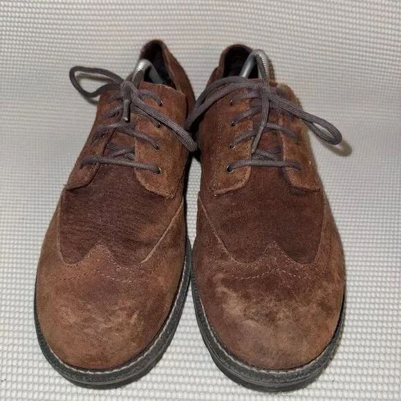 L.L. Bean Brown Suede Wingtip Oxford Lace-Up Dress Shoes Men’s Size 10.5 - Picture 2 of 8